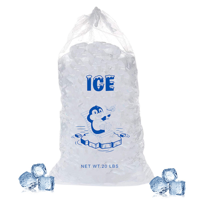 kwaliteit  20lb LDPE Durable Plastic Ice Bags Heat seal With Drawstring Closure fabriek